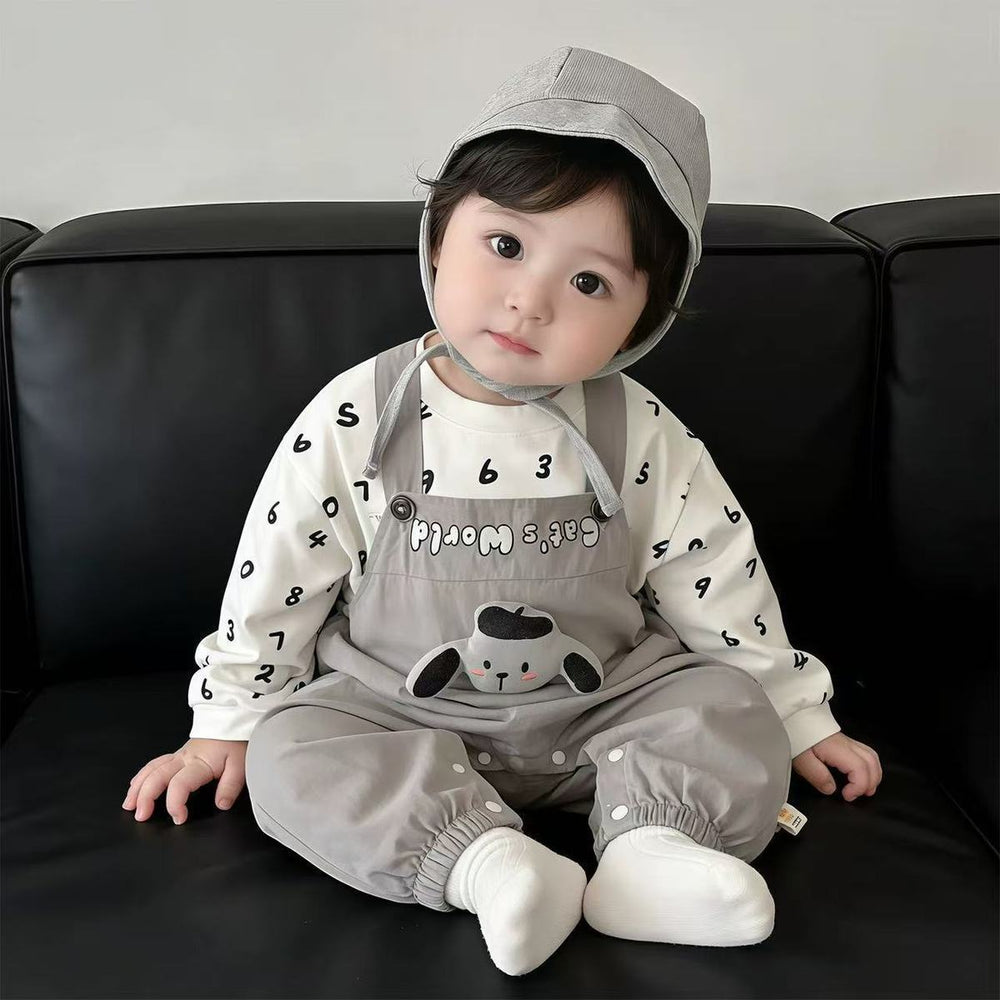 Spring cartoon overalls baby clothes outing outfit stylish romper boy korean style long sleeve two-piece set