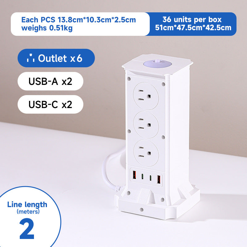 Us 110v usb multi-port pd fast charging power strip with dual-sided outlets and extension cord