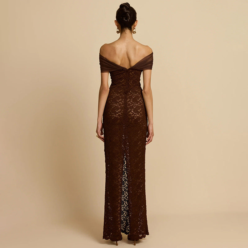 fashion style women's clothing autumnew arrival one shoulder see-through sexylace slit silm hip-hugging dress for women