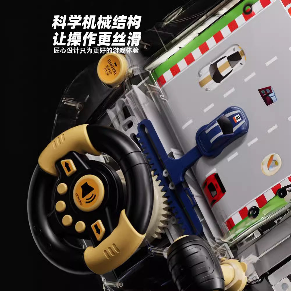 Kids' educational racing adventure game console with simulated multifunctional steering wheel - driving car toy