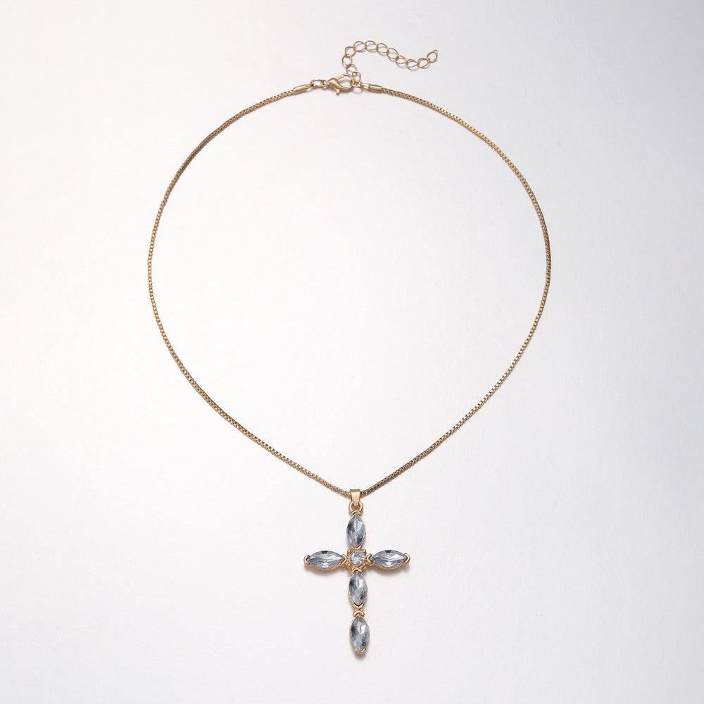 European and american cross-border jewelry: minimalist ins cross pendant necklace, unique and niche design, diamond-studded clavicle chain for women