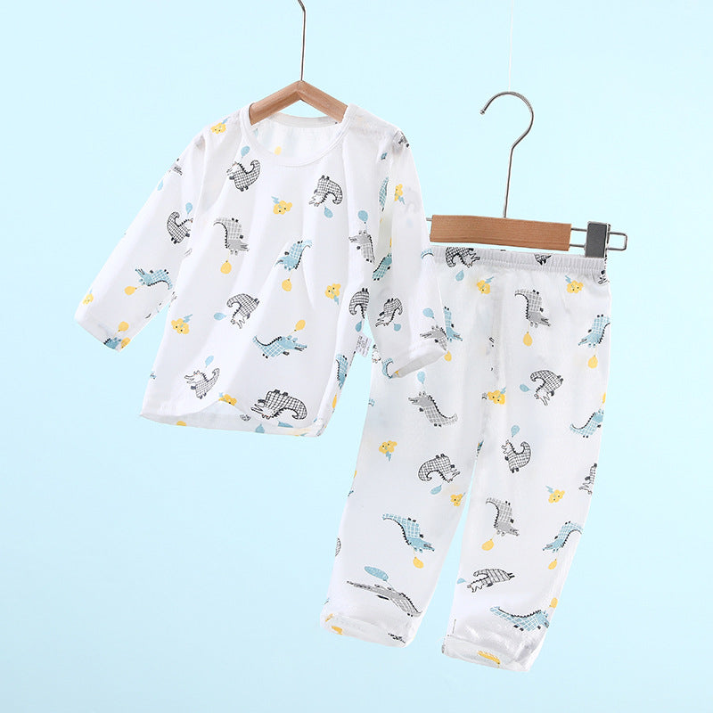 Baby pajamas for girls, summer lightweight style, boys' air conditioning suit, pure cotton girls' long-sleeved pajamas, baby spring/summer home air conditioning suit