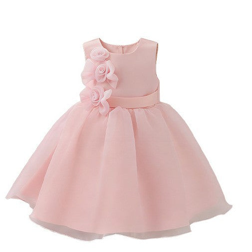 Girls' tulle first birthday wedding dress princess gown floral little girl baby wedding party dress