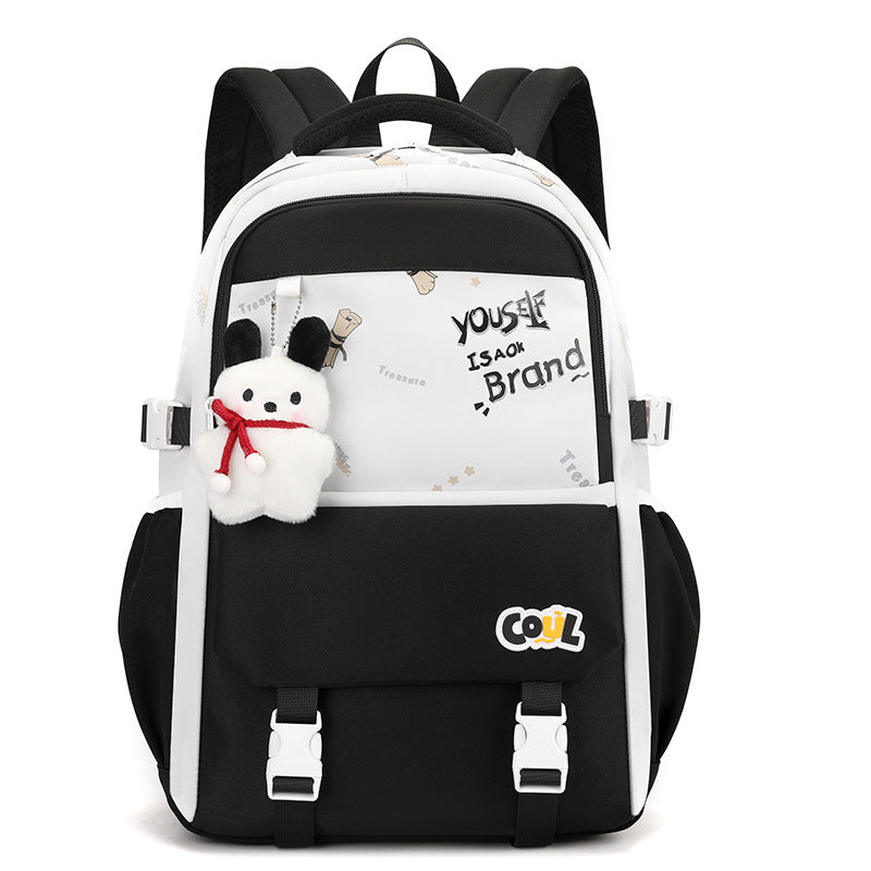 Junior high school schoolbag female ins college style primary school students 5th-6th grade backpack cute splicing American retro backpack