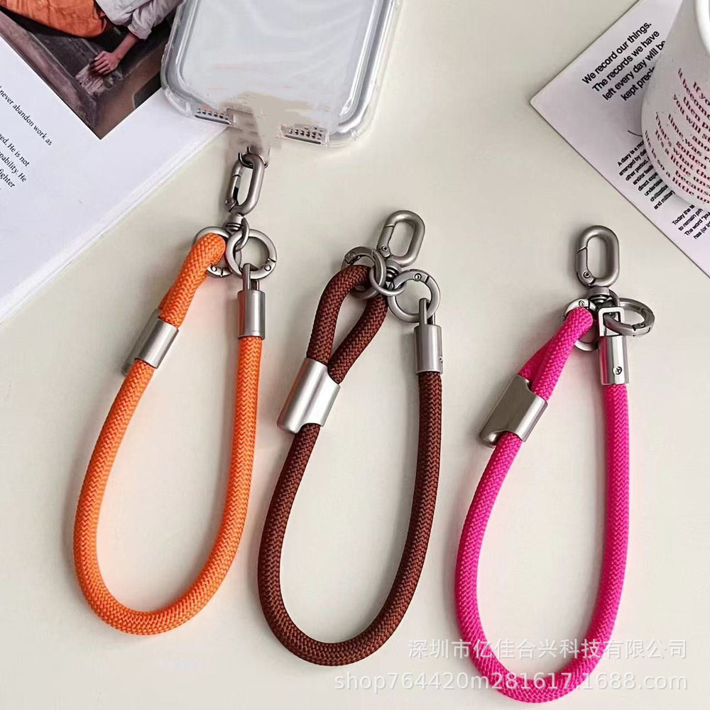 Adjustable polyester wrist lanyard - durable anti-loss phone strap with short chain, sturdy double buckle, and clip for outdoor use