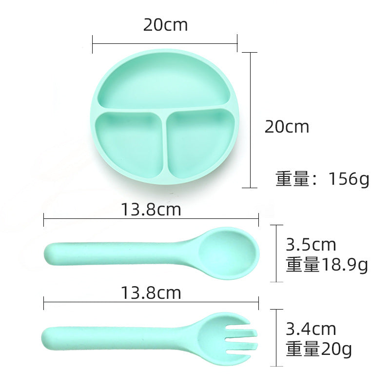 Food grade silicone infant plate fork spoon complementary food tableware preschool children eating silicone tableware set custom