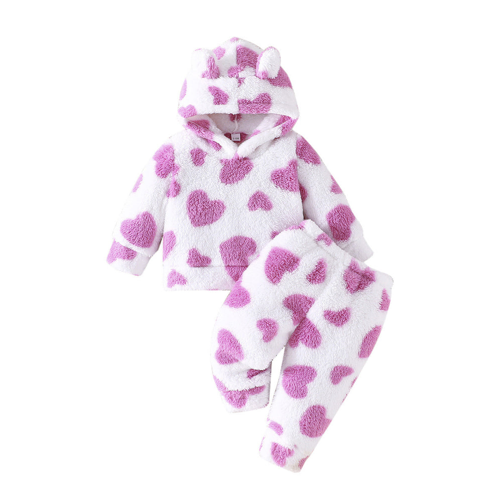 new european and american cross-border printed bear fleece hooded two-piece set for boys - hot seller, direct from the manufacturer