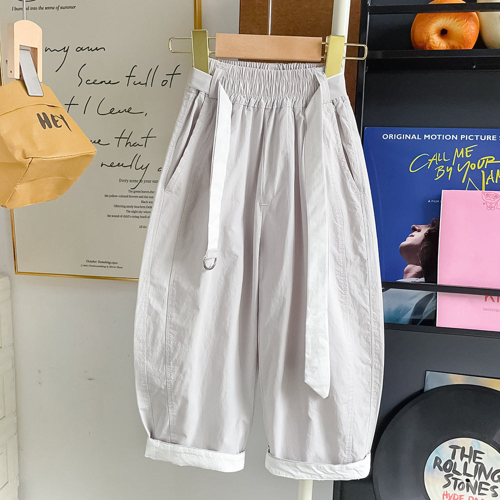 【100% cotton】summer lightweight breathable cool casual versatile belted scimitar casual pants 2614