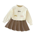 New autumn/winter girls' korean style knitted sweater set: bowknot long-sleeve pullover top and midi skirt two-piece outfit