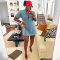 European and american style women's denim dress -  cross-border women's summer streetwear fashion tie-waist short sleeve denim skirt