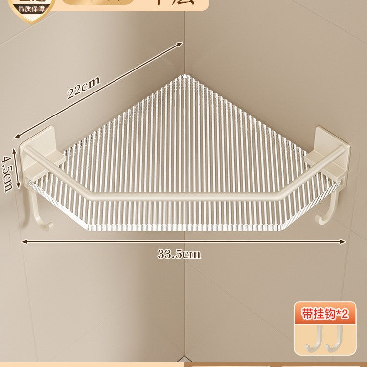 Bathroom shelf, toilet corner organizer, no-drill washroom storage, acrylic off-white tripod shelf