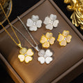 [titanium steel] hot-selling diamond necklace for women, white shell four-leaf clover pendant earrings, new high-end earrings, clavicle chain