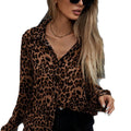 Ebay european and american cross-border foreign trade women's long-sleeved leopard print loose shirt chiffon shirt