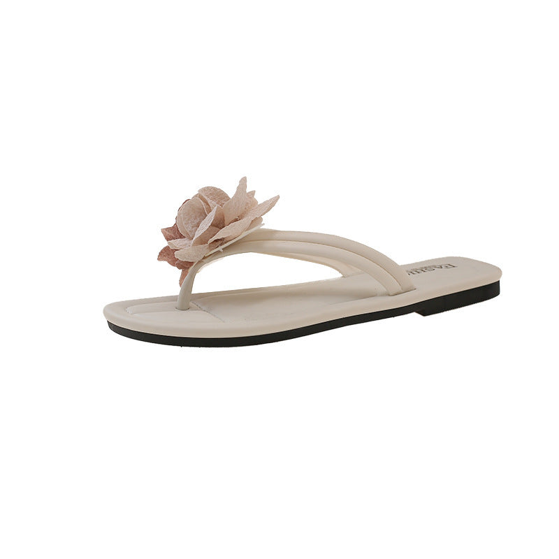 2025 summer new fashion versatile flat sandals - perfect for beach vacations, french style, floral detail, women's thong sandals