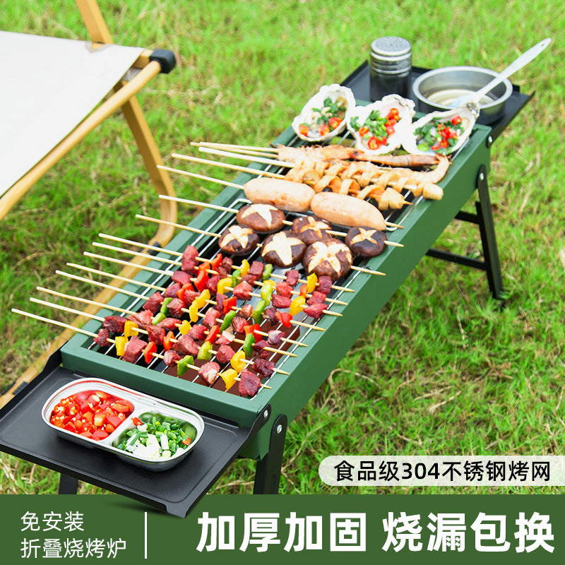 304 stainless steel bbq grill - portable folding mini grill for home use, outdoor charcoal grill with mesh rack