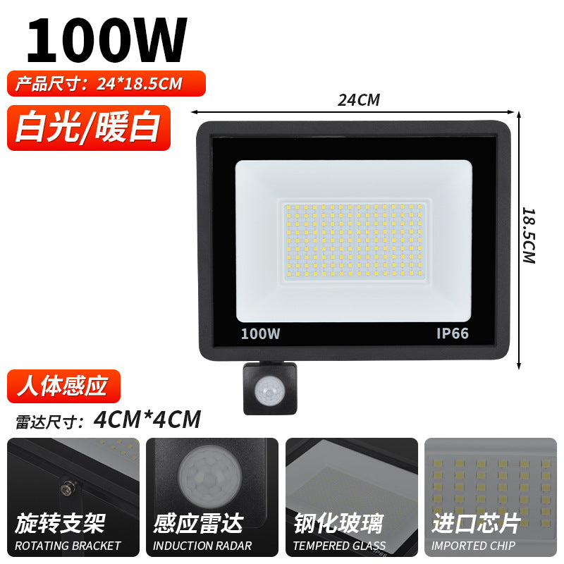 LED mains human body induction floodlight outdoor courtyard garage home 50W monitoring radar infrared lighting
