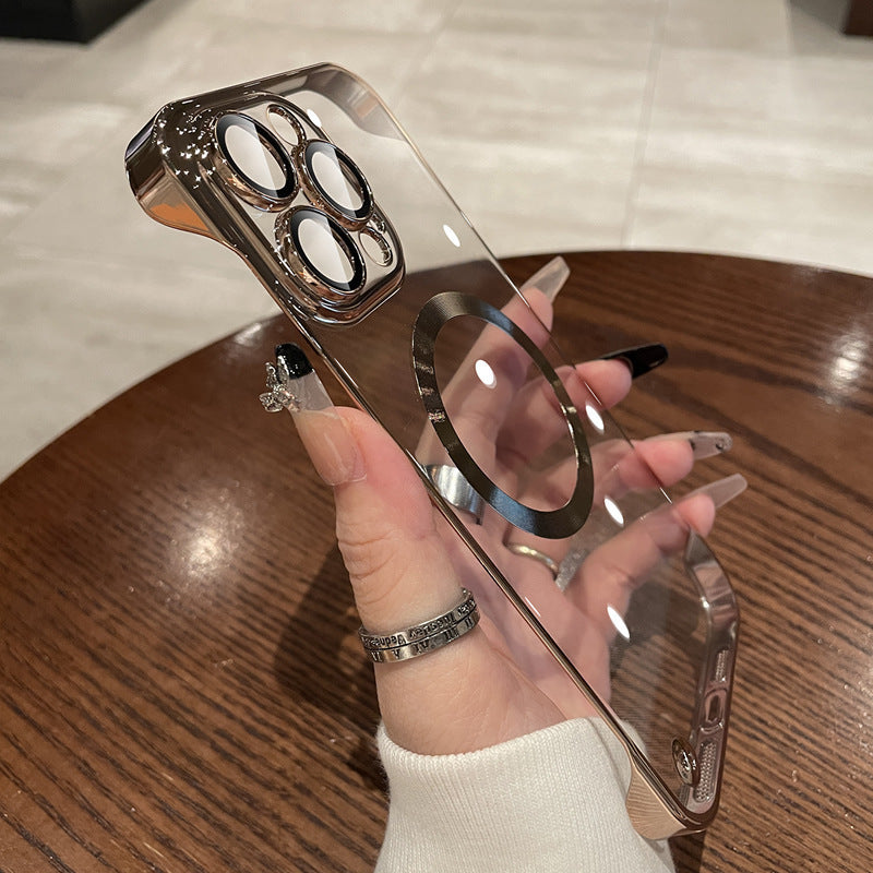 Suitable for iphone 17 mobile phone case electroplated frameless magsafe magnetic glass lens film apple 14 texture