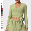 European and american fashionable brushed yoga top - one-piece tie-up long sleeve activewear for outdoor high-end fitness