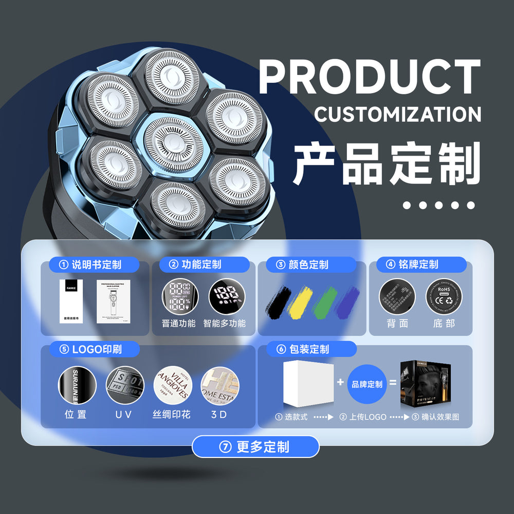 Personalized magnetic seven-blade bald head handy gadget self-service bald head special fast charging washable electric hairdressing shaver