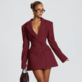 european and american style women's winter new arrival: solid color long sleeve fashionable sexy deep v slim fit blazer dress