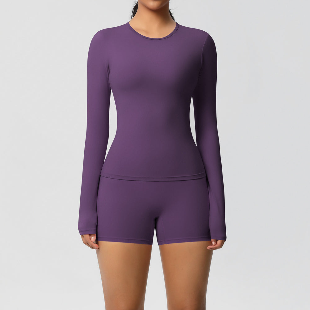 New arrival cross-border pure color double-sided brushed tight long yoga suit sports running fitness suit two-piece set for women