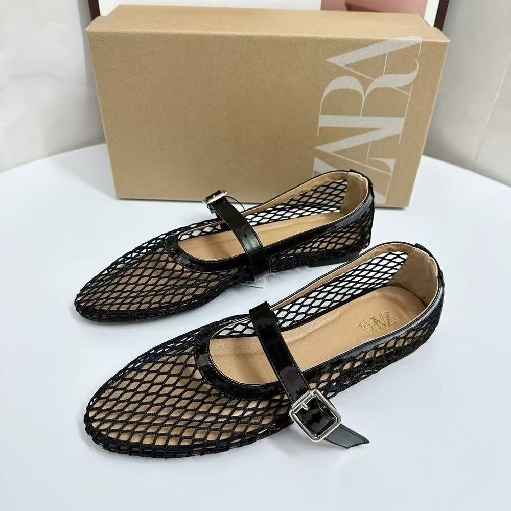 Za2025 new women's mesh shoes - black versatile pointed-toe high heels - stiletto heel single strap pumps
