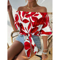 branded new women's hawaiian off-the-shoulder top, tropical party shirt, beach vacation top