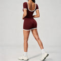 European and american style two-piece look color block cami sports bodysuit - one-piece yoga outfit - open back outdoor fitness jumpsuit for women