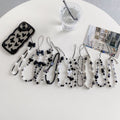 Minimalist crystal square electroplated heart bracelet with transparent star and bear charms, black and white bead phone case charm accessories