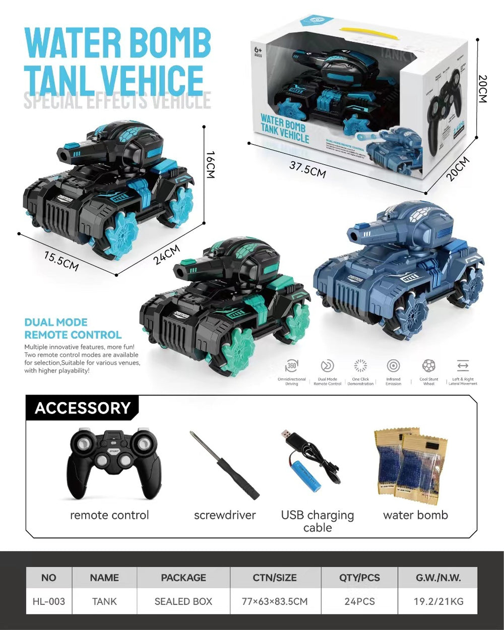 gesture-sensing tank water bomb remote control car wireless four-wheel drive off-road armored vehicle four-wheel drive car boy toy