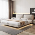 Italian normcore tofu block suspended bed accessible luxury modern casualclassy soft-packed leather bed master bedroom double bed