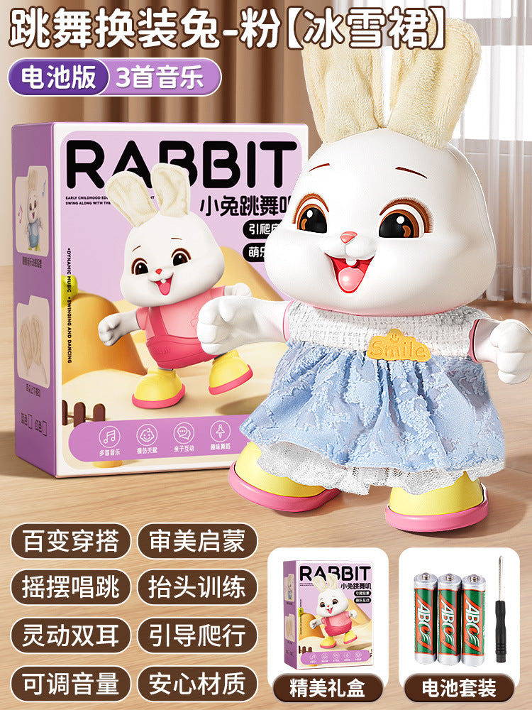 Electric dancing rabbit toy for infants and toddlers - crawling, head-up training, singing, newborn early education, and dress-up fun