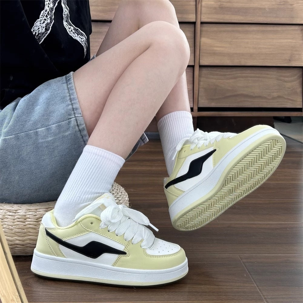 Preppy style national trend niche bread shoes women's ins trend 2026 summer new styleeasiest for matchthick sole round toetie back sneakers