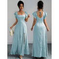 fashionsummernew arrival square collar ruffle sleeves waist slimming lookelegance jacquard slit dress for women