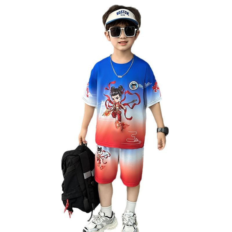 Summer little nezha short-sleeve set : new baby summer outfit, boys' sports two-piece set, quick-dry kids' clothing