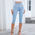 Fashion cross-border export  independent station new arrival washed american fashioncasual high elastic denim mid-length pants for women