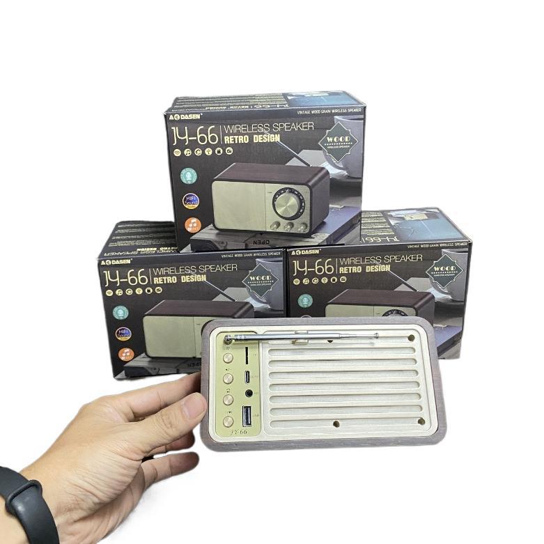 Jy66 wooden speaker - retro style bluetooth speaker with outdoor radio, card & usb drive support (default model - no battery)