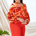 D386  plus size women's new fashion printed tie-up top and wide-leg pants two-piece set - european and american style