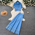 Korean style hollow-out lace tank top and midi skirt set - women's summer slim fit two-piece outfit - commute-friendly, light luxury, and elegant