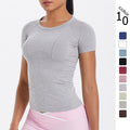 fashion seamless knittingpure color breathable tight short sleeve t-shirt sports running fitness yoga clothes tops women