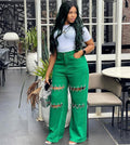 European and american style high-waisted jeans -  cross-border women's fashion  new collection - patchwork casual distressed chain detail pants