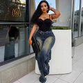 European and american women's wide-leg jeans -  cross-border fashion: washed, tie-dye, distressed straight-leg cargo pants