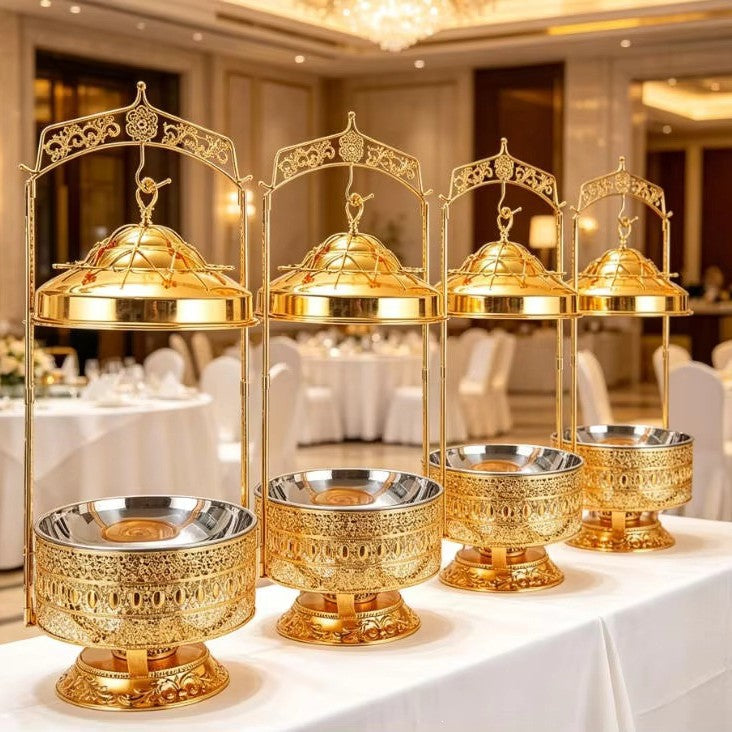 Luxury stainless steel gold buffet warming tableware, hotel restaurant commercial buffet stove - in stock