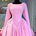 European and american women's clothing  summer new arrival: elegant round neck long sleeve tie-waist high waist a-line dress