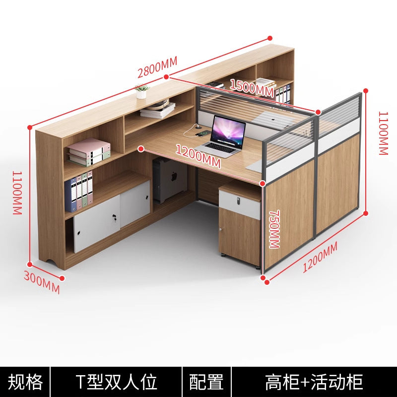 Modern minimalist office desk and chair set - double/6-seat workstation for office use