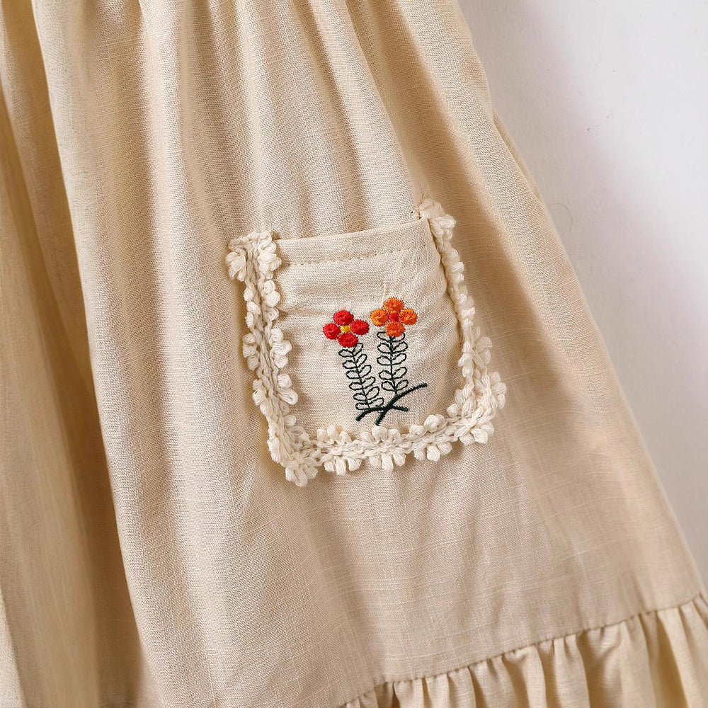 e-commerce vintage lace girl's dress, embroidered lace, small pocket, beach vacation dress, dropshipping available