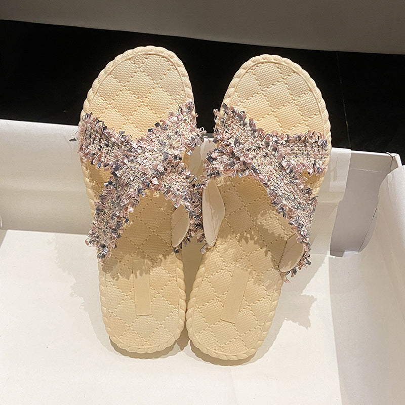 Women's outdoor slippers - soft sole, tassel detail, fairy style, new summer trendy beach sandals - popular ins style