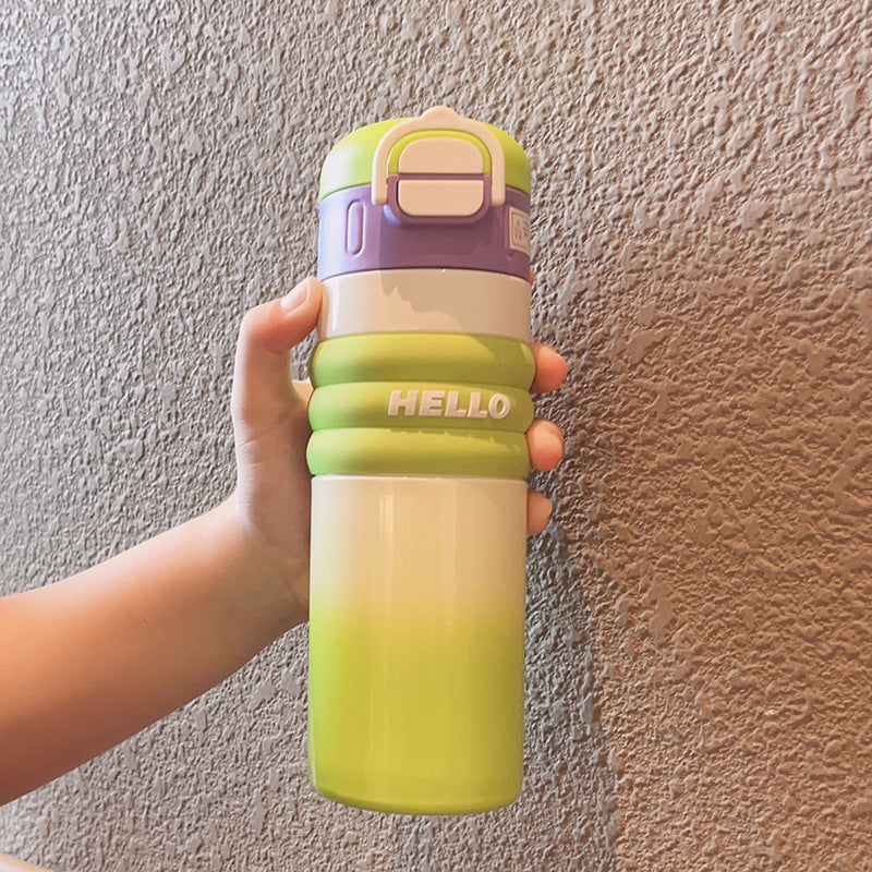 Cartoon red panda straight body insulated water bottle, 316 stainless steel, large capacity, dual-drink kids' water bottle, cute straw cup