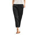 european and american export women's large pocket solid color comfortable cotton linen casual straight-leg trousers