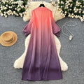 fashion gradient lantern sleeve pleated dress - women's spring/autumn loose a-line maxi dress